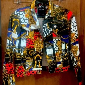 Reason Denim All Over Print Hip Hop Jacket Size Small